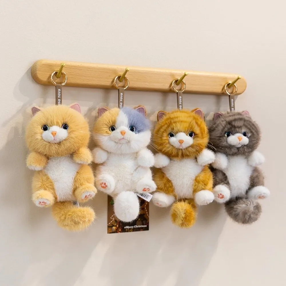 25cm Simulated Cat Doll Pendant Soft Furry Stuffed Kitten Keychain Cartoon with Metal Clip Plush Cat Doll Keychain