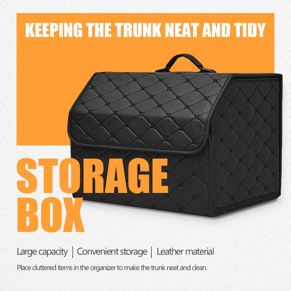 Car PU Leather Trunk Storage Box Portable Foldable Storage Car Multiuse Storage Car Trunk Bag Auto Storag Box