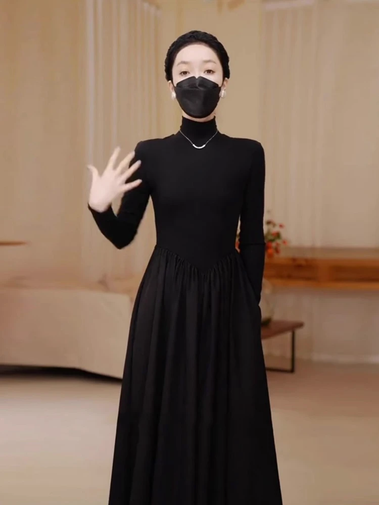 

Slimming High Ne Long Sve Bla Dr Spring Season Hepburn Sle Base Layer Sexy Waist Cinch Commute Regular Fit Dr