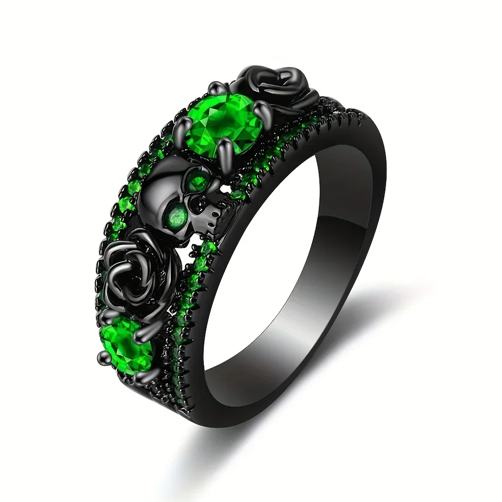 

Horror Skull & Rose Punky Style Ring Design Paved Shining Zirconia Suitable for Men and Women Rings