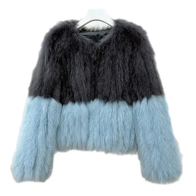 Autumn and Winter Fashion New Women's Fake Fur Coat Loose Splicing Color Contrasting Short Fur One Piece Coat