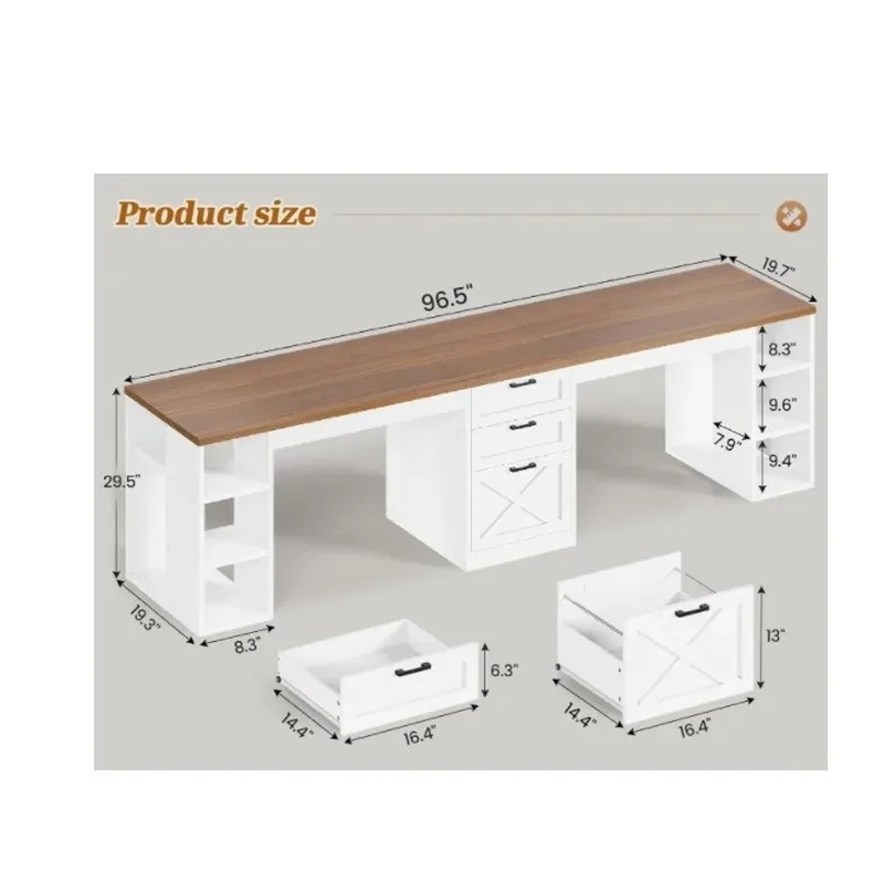 Double Computer Desk with 3 Open Wooden Shelves for Bedroom Living Room Study Gaming Workstation