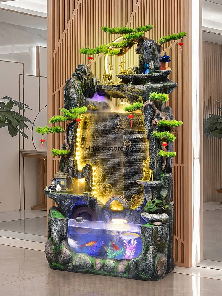 Large rockery, flowing water fountain ornament, living room fish pond landscape floor-to-ceiling home decoration