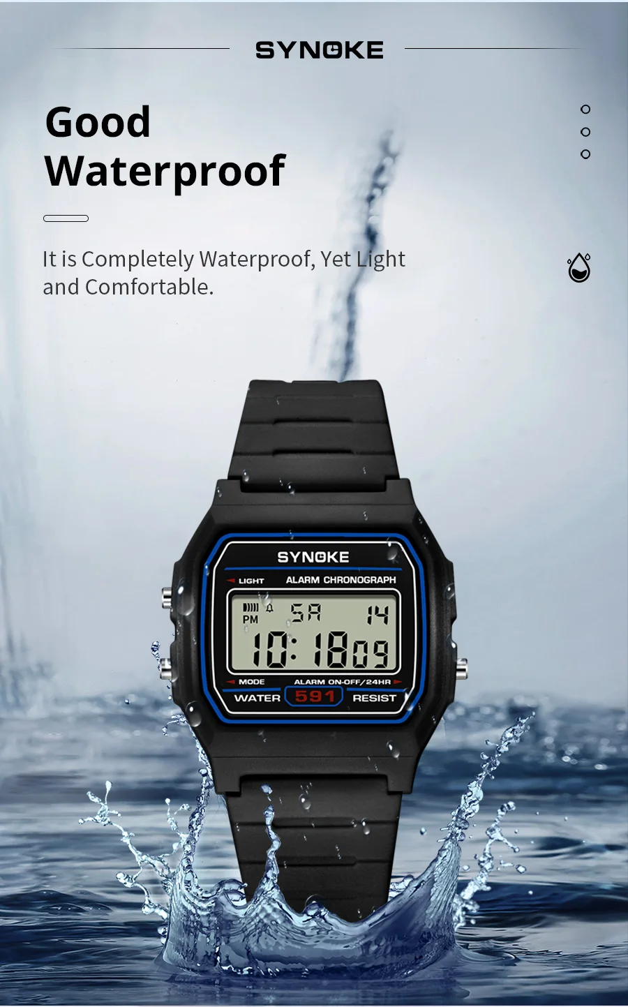 SYNOKE Student Digitaluhr Unisex Sportuhr Multifunktions Sport Wasserdicht Leuchtende LED Klassische Uhr für Männer und Frauen – Detail 6