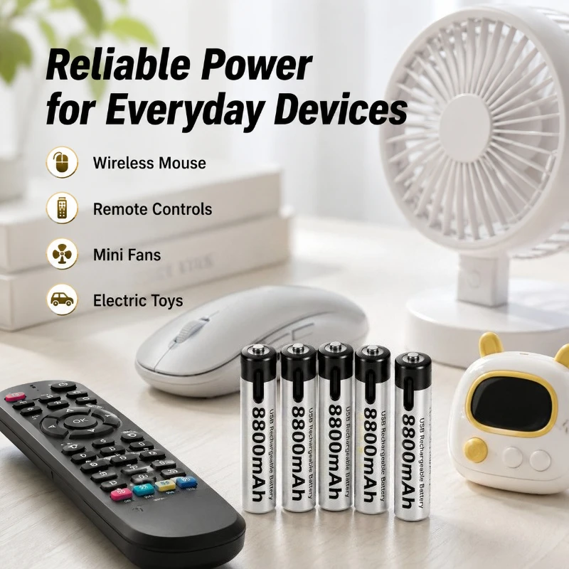 AAA 1.5V 8800mAh USB Rechargeable Lithium Batteries 2500 Cycles Constant Voltage for Mouse Remote Fan Toy Device Battery Pack