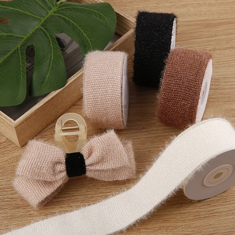 5 Yards 40MM Black White Plush Bright Silk Wool Ribbons Hair Bows DIY Crafts Handmade Accessories Clothing Hat Materials