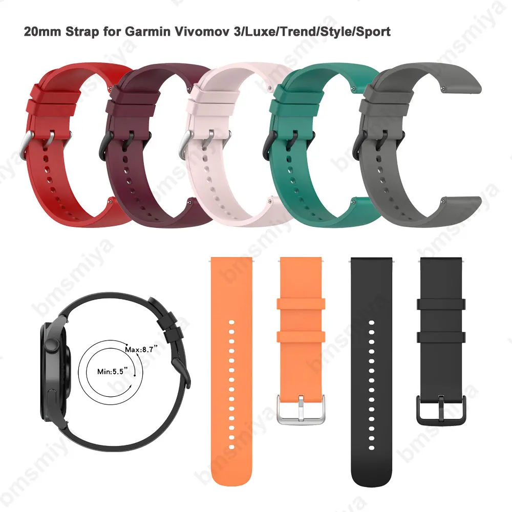 1PCS 20mm Sillicone Watch Strap for Garmin Vivomove3 Band Wristband for Garmin Vivomove Luxe/Trend/Style/Sport Bracelet Belt