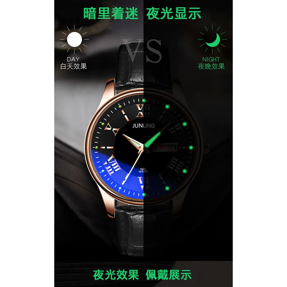 Jam Tangan Bercahaya Tali Kulit PU Ultratipis Jam Tangan Pasangan Jam Tangan Pria Modis Sederhana Versi Korea Pelajar Pria