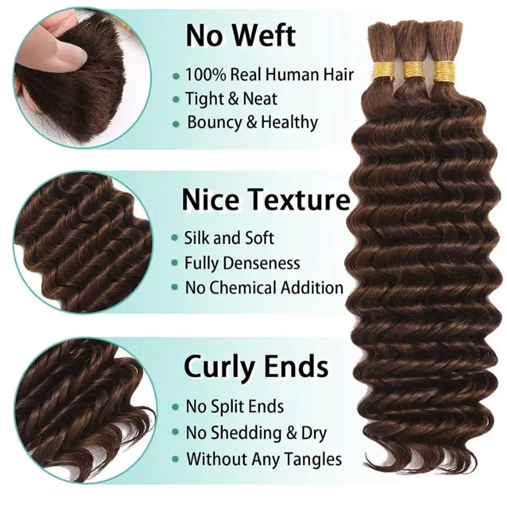 110 جرام 28 بوصة شعر بوهو مجعد للتضفير بدون عقدة 12A موجة عميقة السائبة البوهيمي 2 حزم/حزمة لون بني داكن 100% شعر بشري
