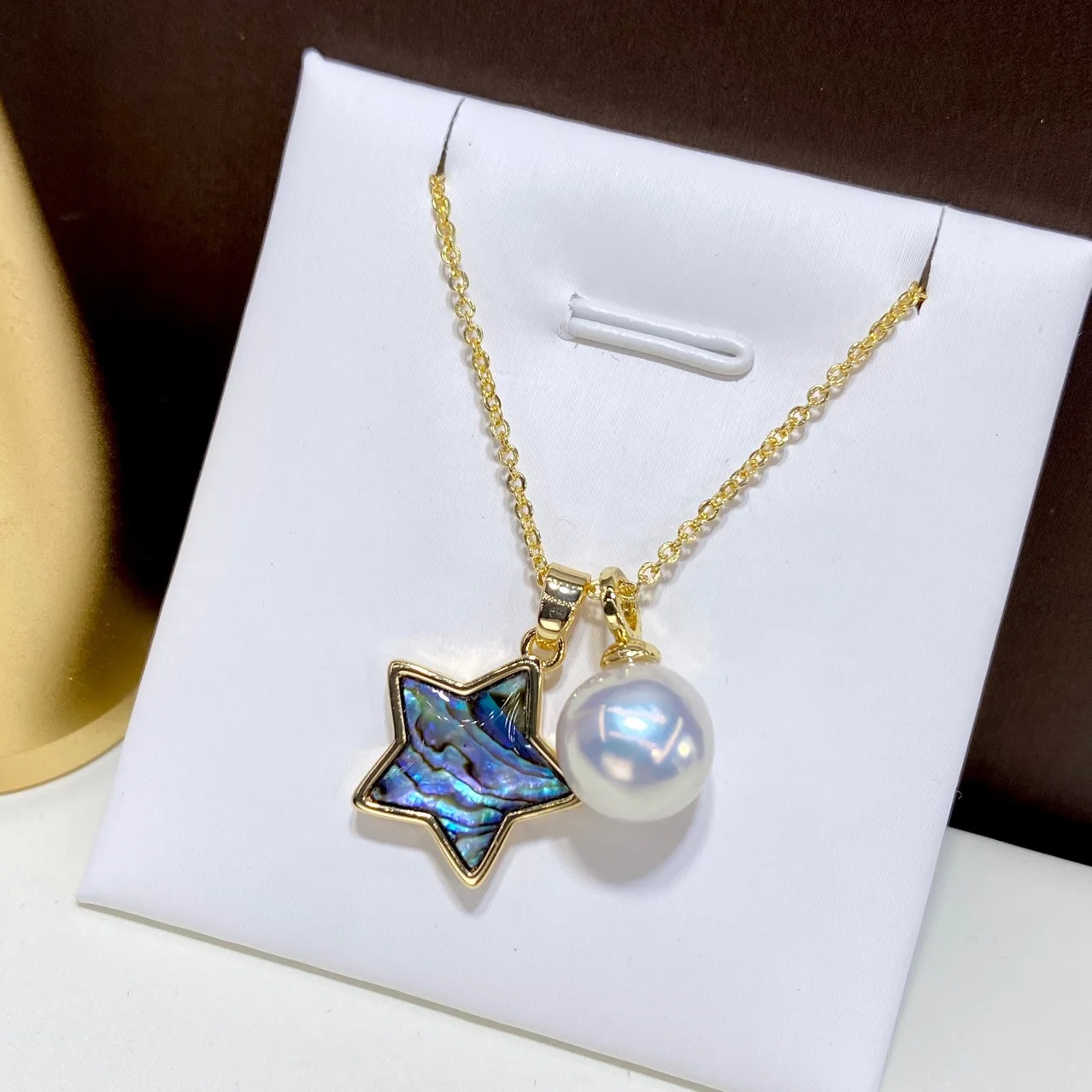 Original innovative natural Edison 10-11mm pearl pendant 18K wrapped gold abalone mother shell stars necklace