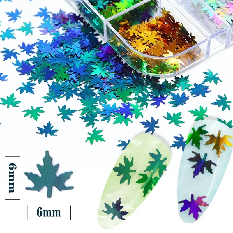 PrettyG 6mm BS-Sparkly Fall Maple Leaf Shape Chameleon Glitter Ultra-thin Sequin Glitter Supplies For Nail Art DIY Decoration