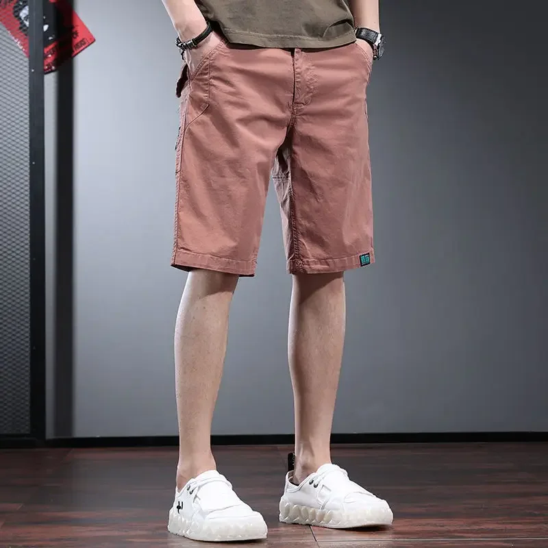 

Однотонные мужские шорты-карго с карманами, длинные широкие полубермуды, свободные мешковатые короткие брюки для мужчин, удобные популярные Y2k Harajuku
