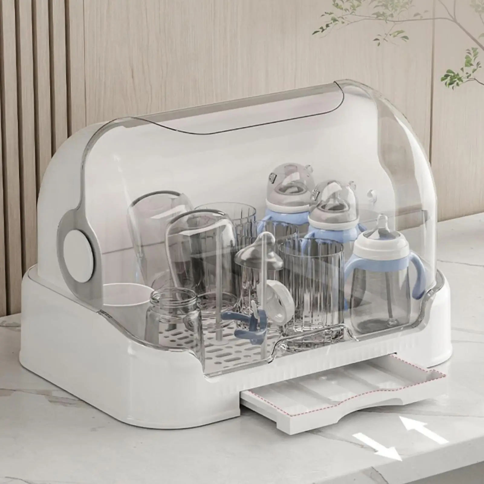 

Large Baby Bottle Organizer with Cover, Dust-Proof Storage Container for Pump Feeding, Pantry Countertop Cabinet Kitchen