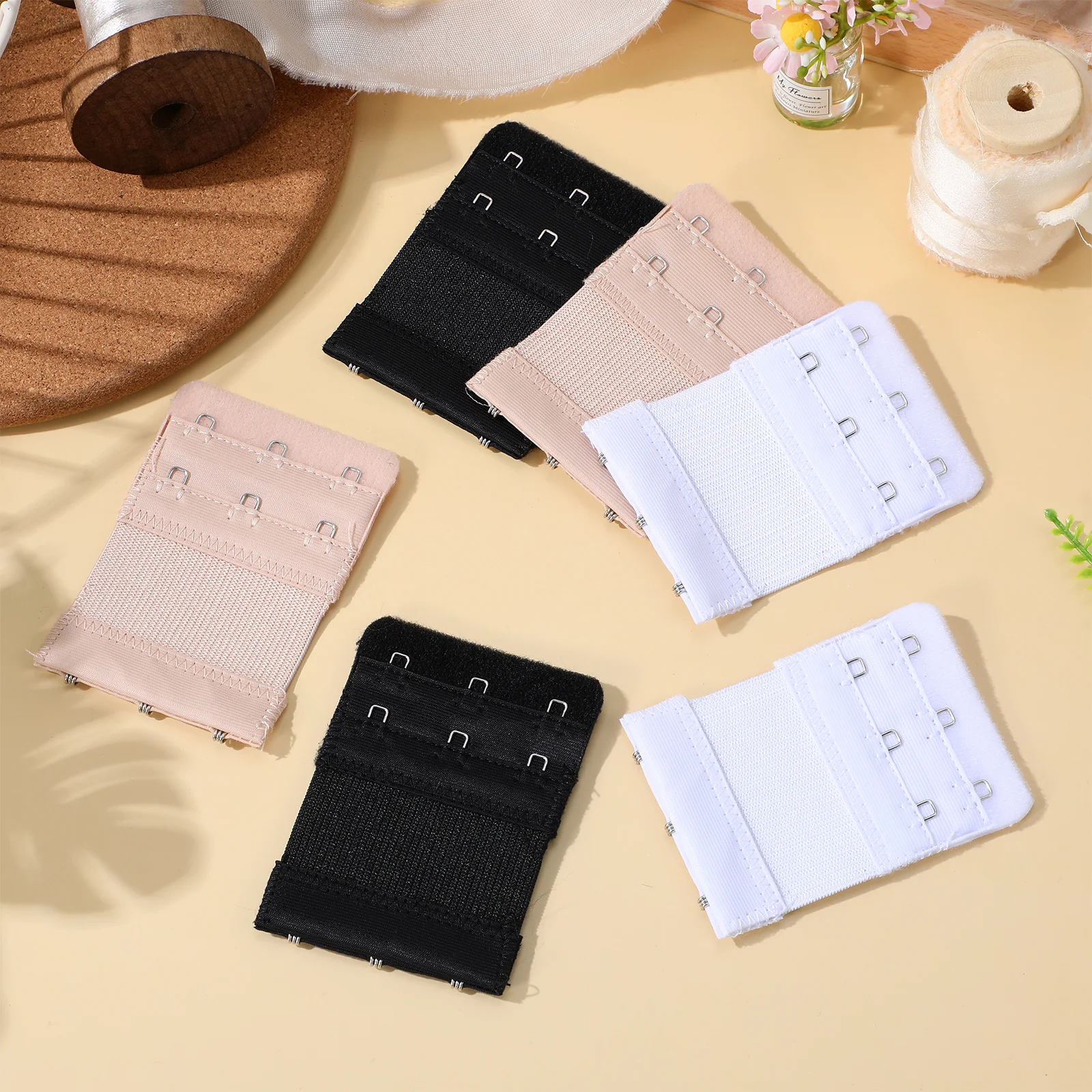 3 uds extensores de sujetador elástico 3 ganchos 2 filas ajustable algodón acero inoxidable lencería correa extensión negro blanco desnudo