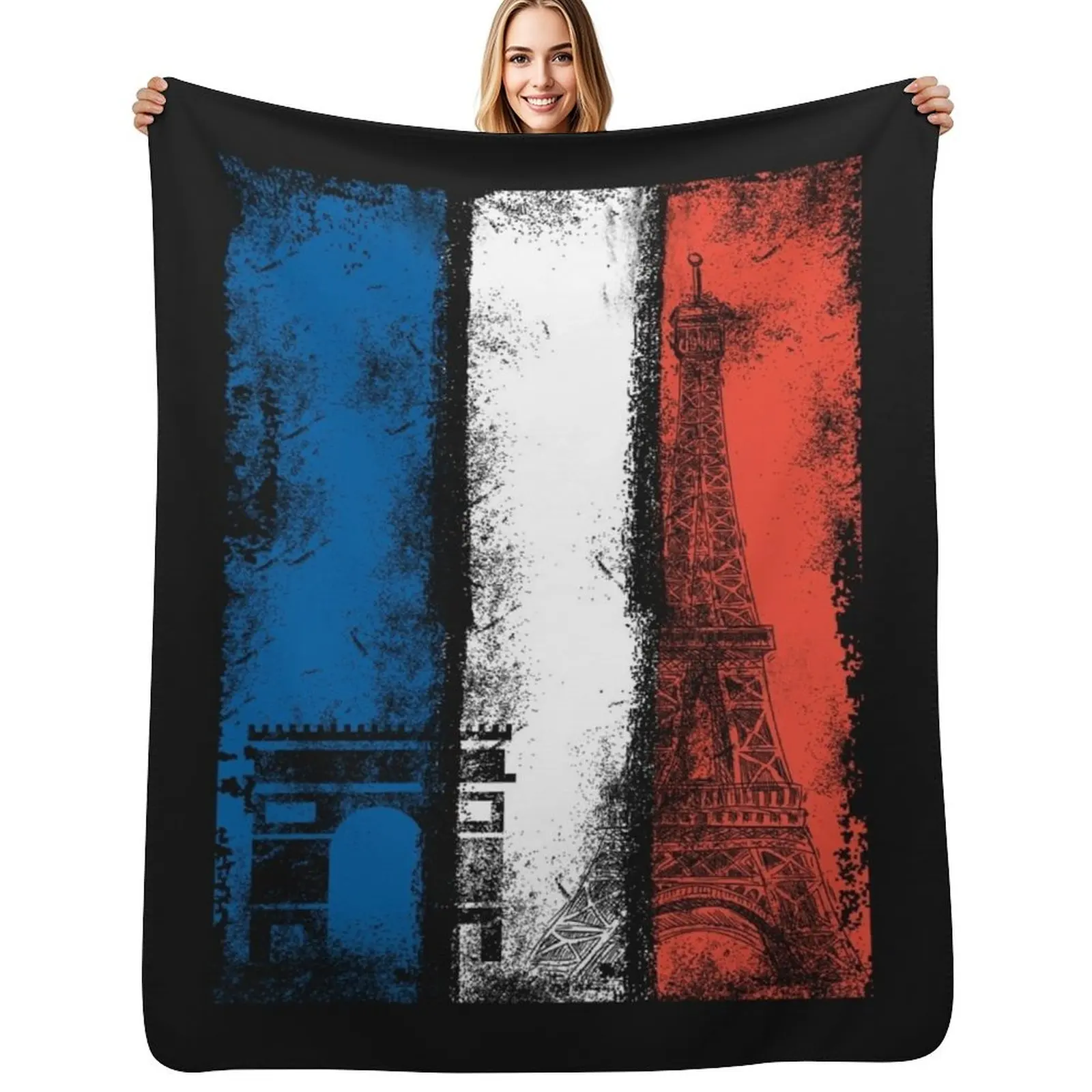 France Flag Cool Vintage Style French Flag France Lover Throw Blanket Faux Fur Soft Warm Blanket for Bed