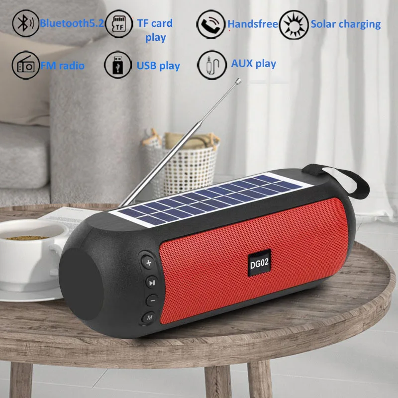 Portable FM Radio Solar Charging Radios Receiver Wireless Bluetooth Speaker MP3 Music Player with Microphone Support TF Card USB 