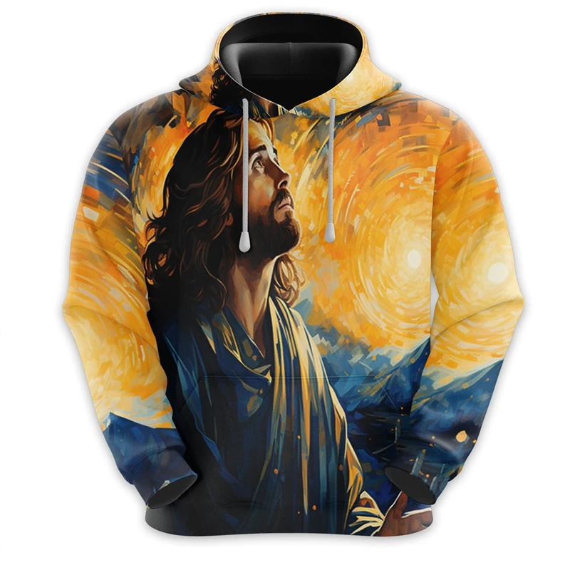 Fashion Jesus Pattern Hoodies Trend Vintage Men Women 3D Cross Printed Hooded Pullovers Loose Streetwear Christian Sweatshirt