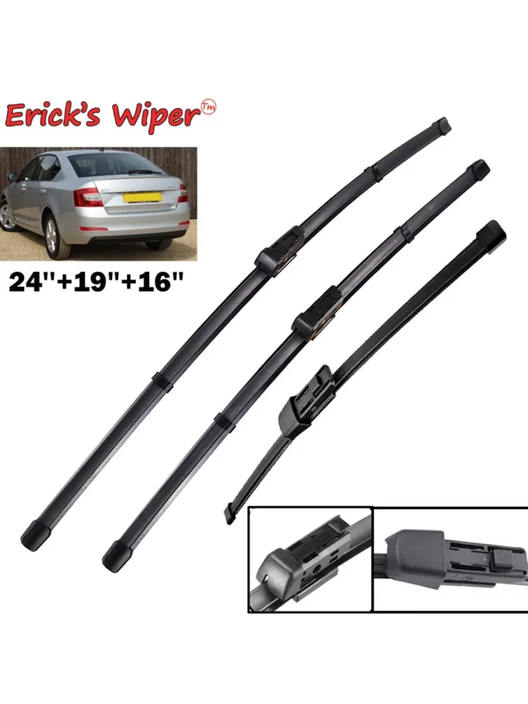 Zestaw piór wycieraczek przednich i tylnych Erick's do Skody Octavia 5E A7 Hatchback 2013 - 2017 Szyba przednia Szyba przednia 24"19"16" — zdjęcie 2