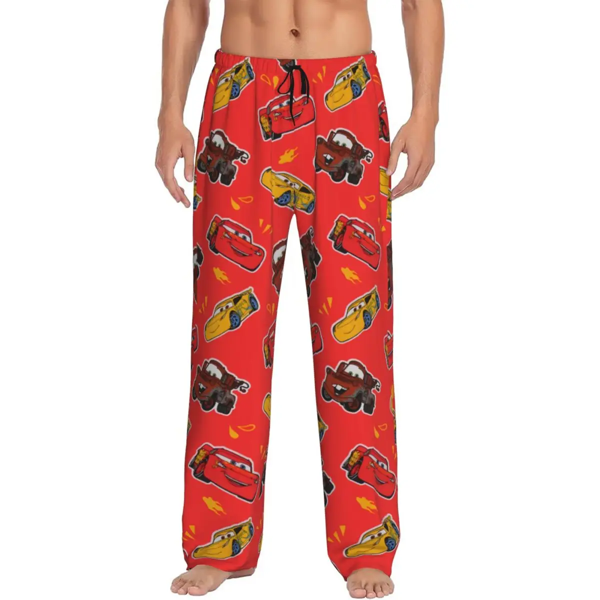 

Пижамные штаны Lightning McQueen на заказ, одежда для сна для мужчин, эластичный пояс, автомобильные топы, штаны для сна с карманами