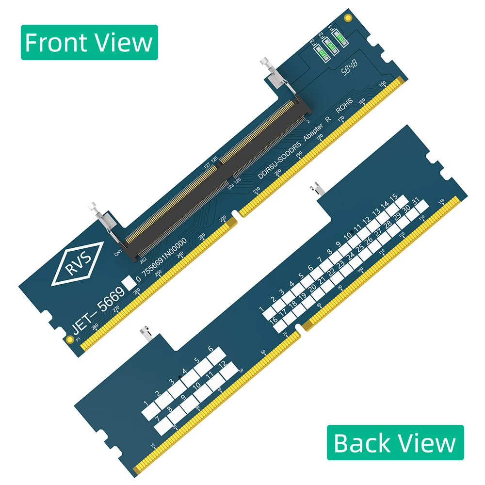 2PCS Laptop DDR5 RAM to SO DDR5 U-DIMM Desktop Adapter Card Memory Tester SO DDR5 to DDR5 U-DIMM Converter 6-Layered PCB Design