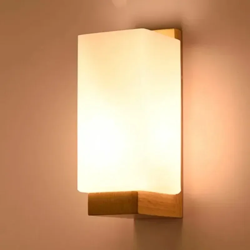 

Modern Minimalist Entrance Hallway Stairs Bedside Bedroom Wood Glass Lampshade Tatami Wall Lighting Fixture