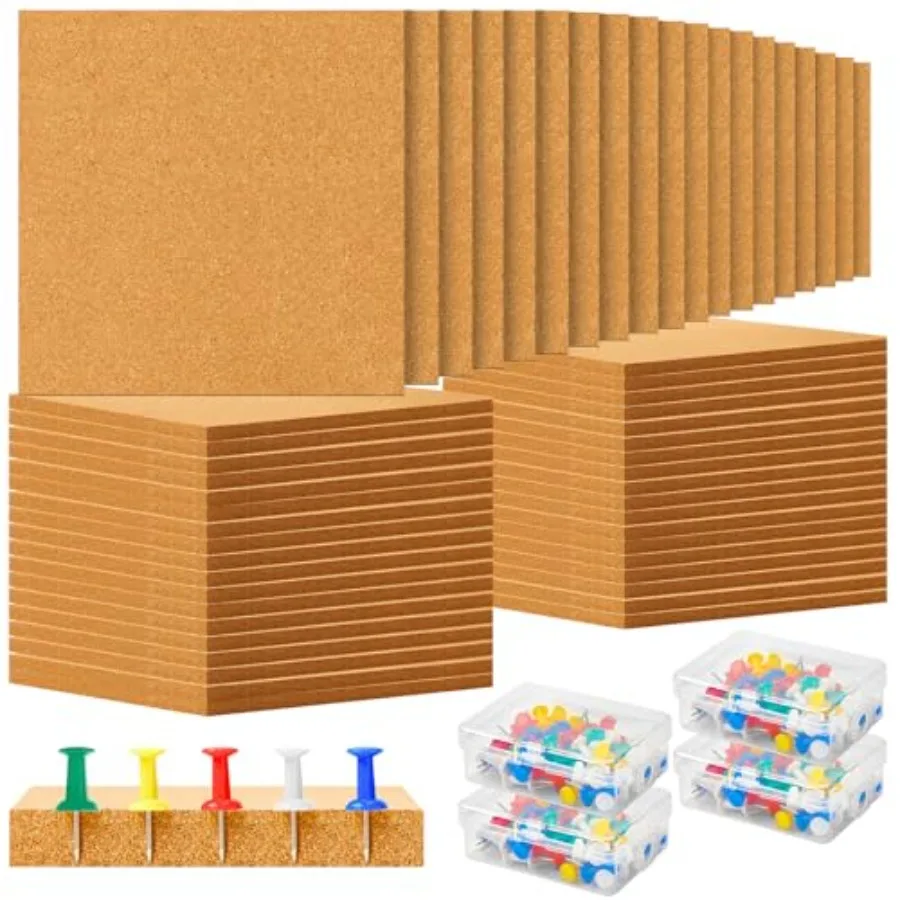 

Квадратные пробковые плитки-доски 12x12 дюймов, толщиной 0,5 дюйма, для заметок, оптом, с кнопками, мини, натуральные, самоклеящиеся