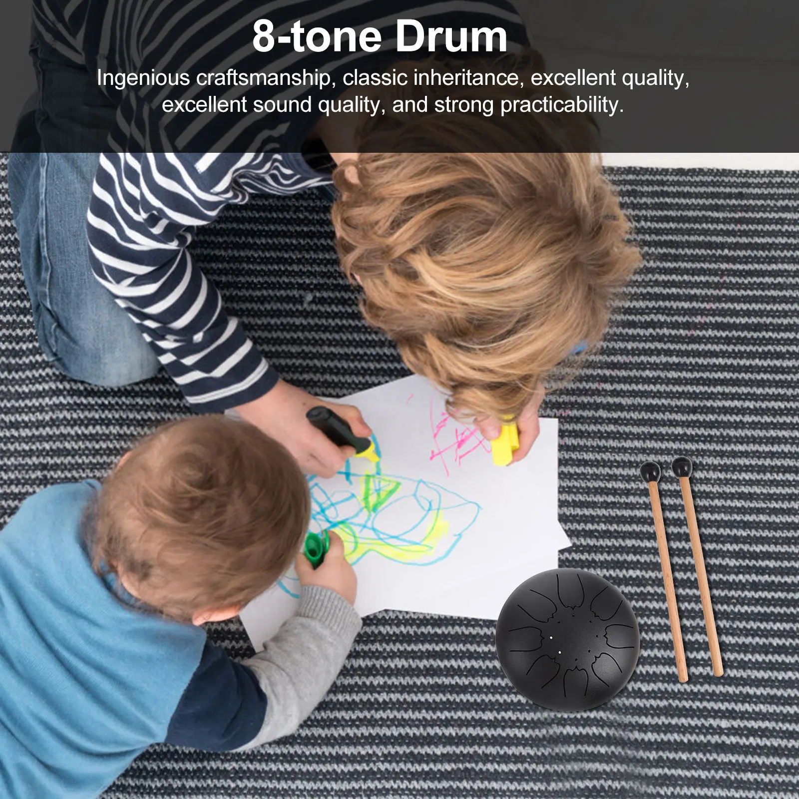 

1 Set Steel Tongue Drum 6-Inch Portable Percussion Instrument With Finger Cots Sticks Scale Sticker For Music Lovers Hand Drum