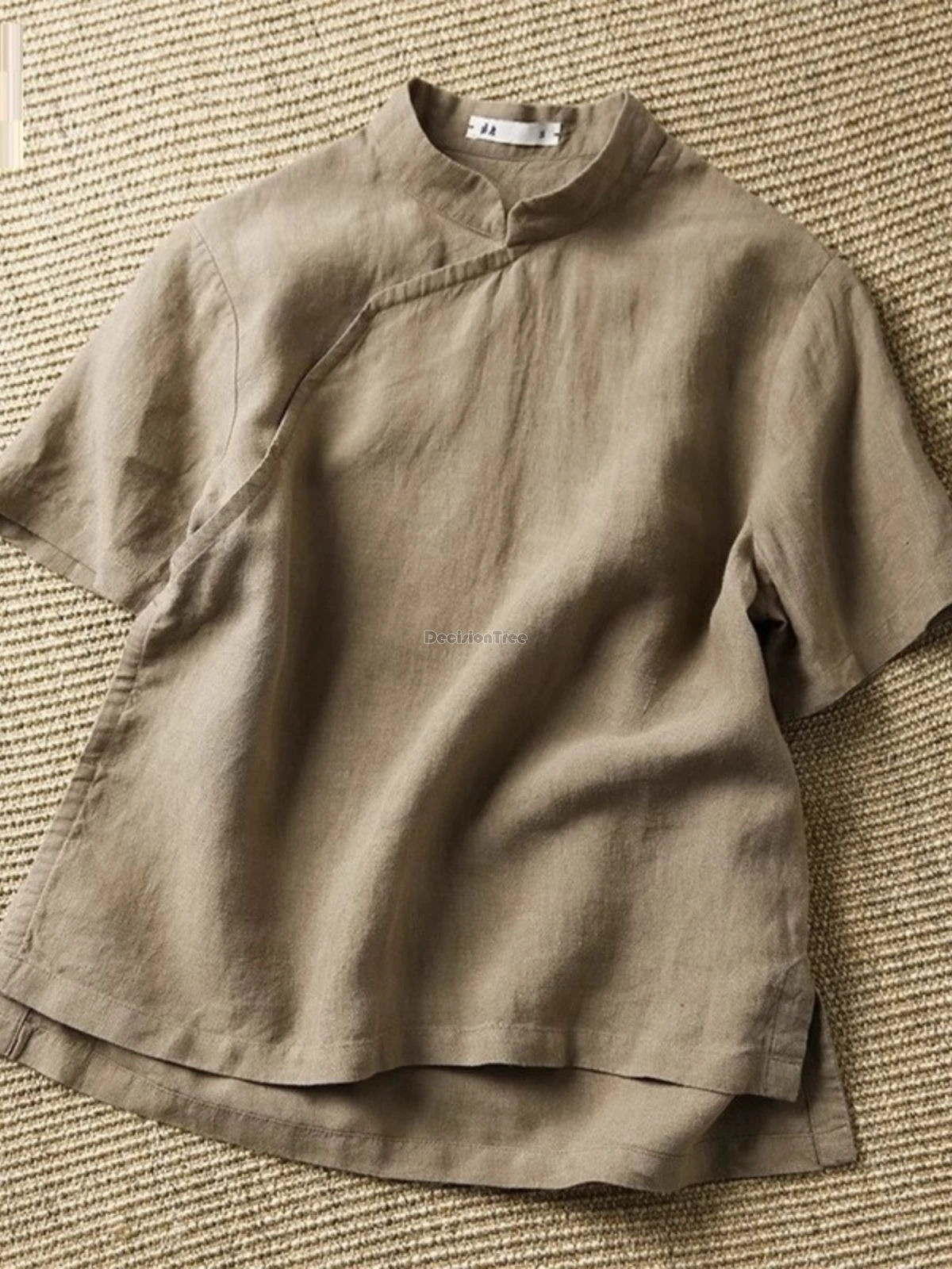 

Новинка 2025 года, льняная рубашка с короткими рукавами в китайском стиле, женская летняя рубашка с воротником-стойкой в стиле дзен, улучшенный топ из хлопка и льна, топ Cheongsam t001