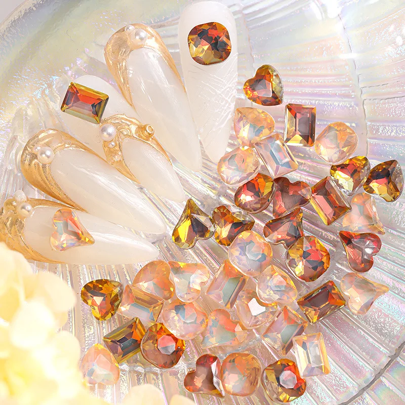 10PCS Exquisite Caramel Color Glass Diamonds Nail Art Decoration Alloy Multiple Style Nail Rhinestones Nail Charms for Handmade