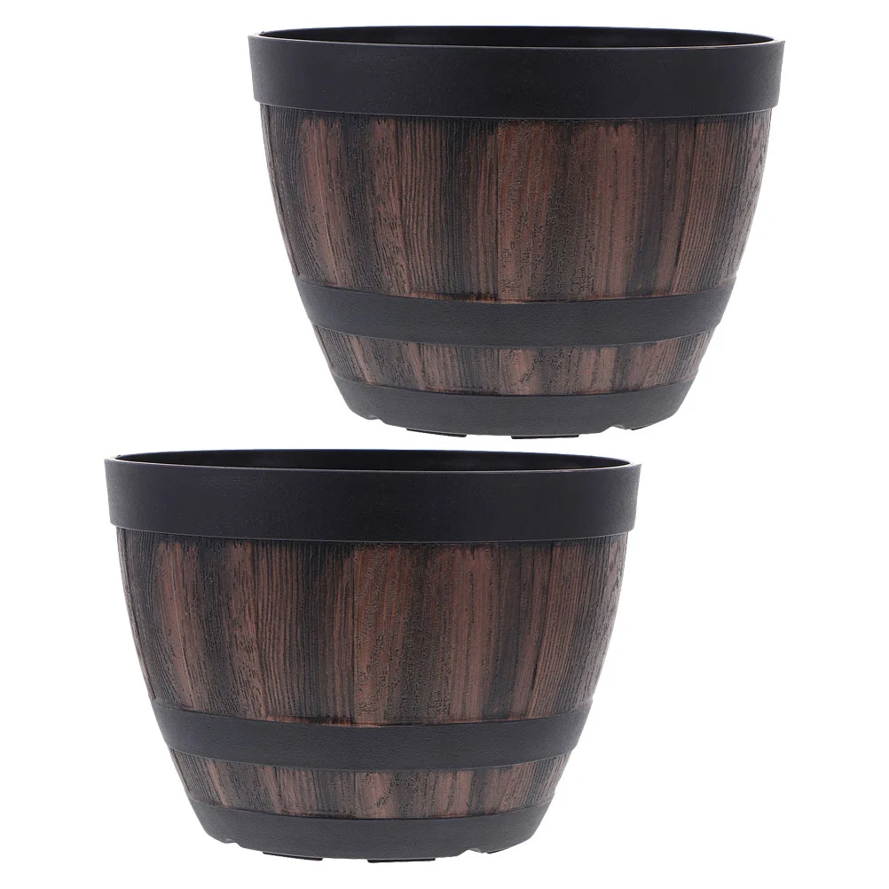 

2 Pcs Flower Pots Wooden Bucket Flowerpot Plastic Barrel Planter Planters Outdoor for Balcony Barrels Plants