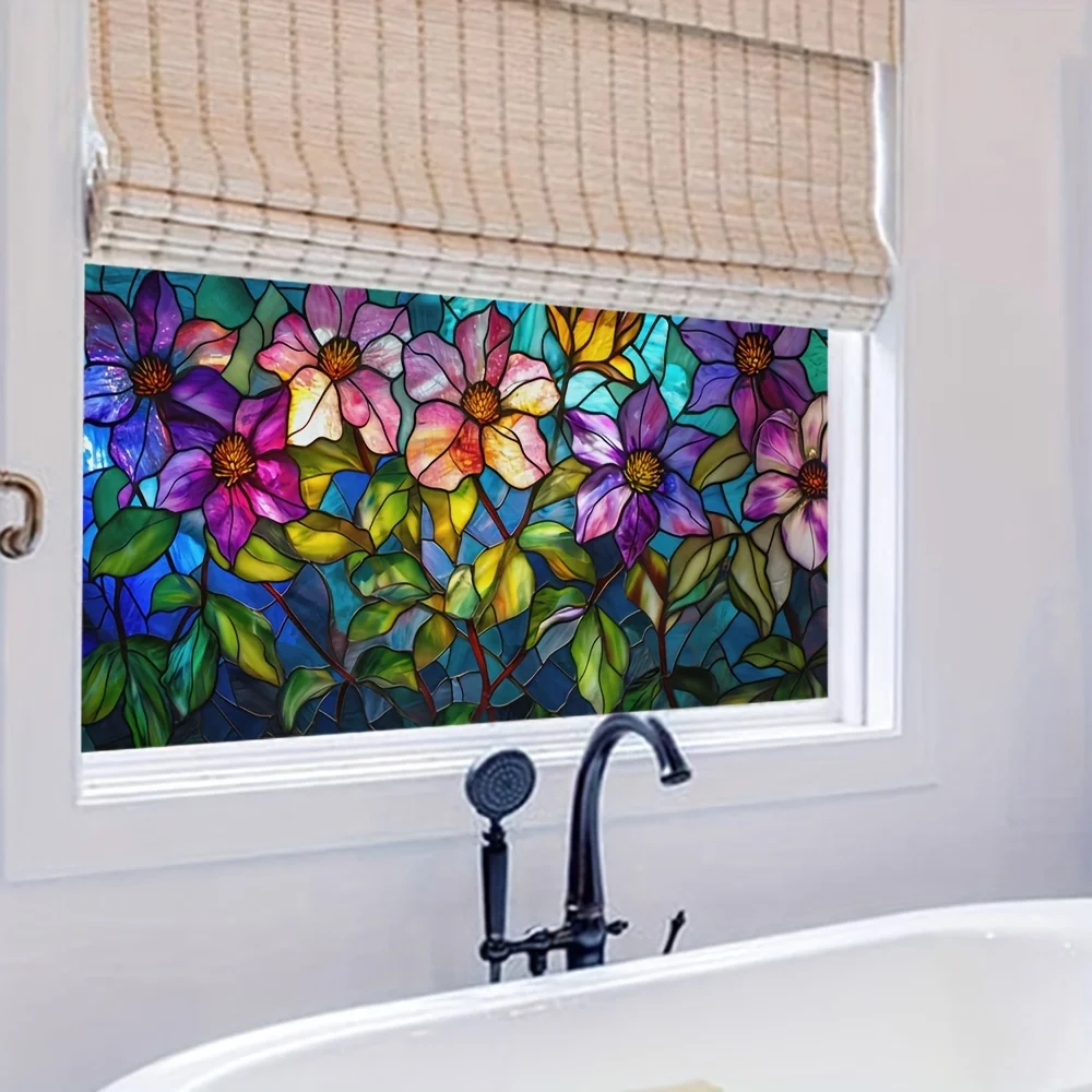 90x45CM Flower Window Electrostatic Stickers Non-Adhesive Window Vinyl Decals Decoration for Home Bathroom Bedroom Privacy Film