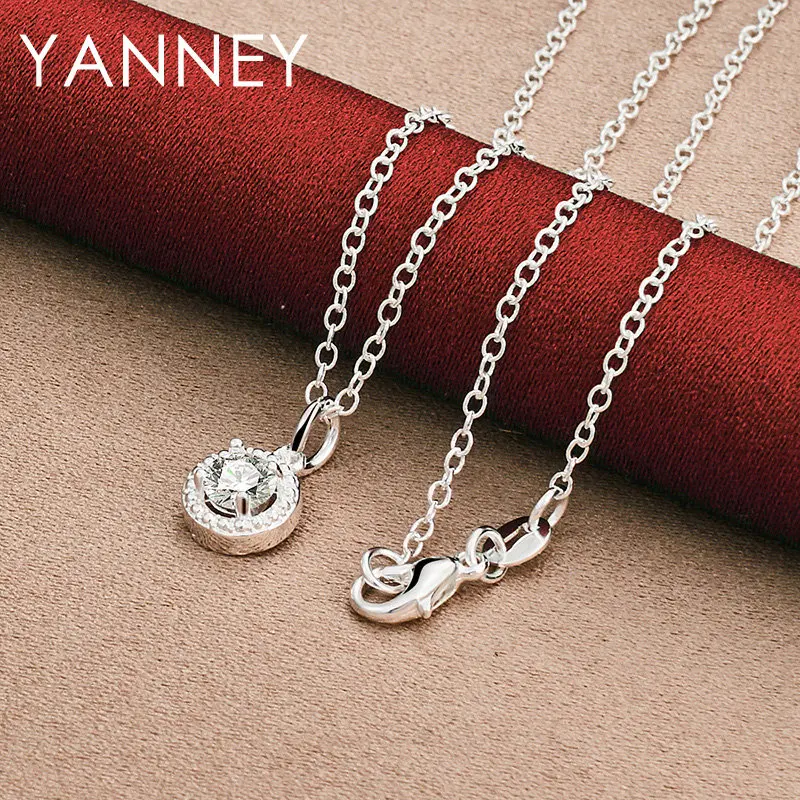 

925 Sterling Silver 16-30 Inches Exquisite AAA Round Zircon Necklace For Women Fashion Charm Wedding Temperament Jewelry Gift