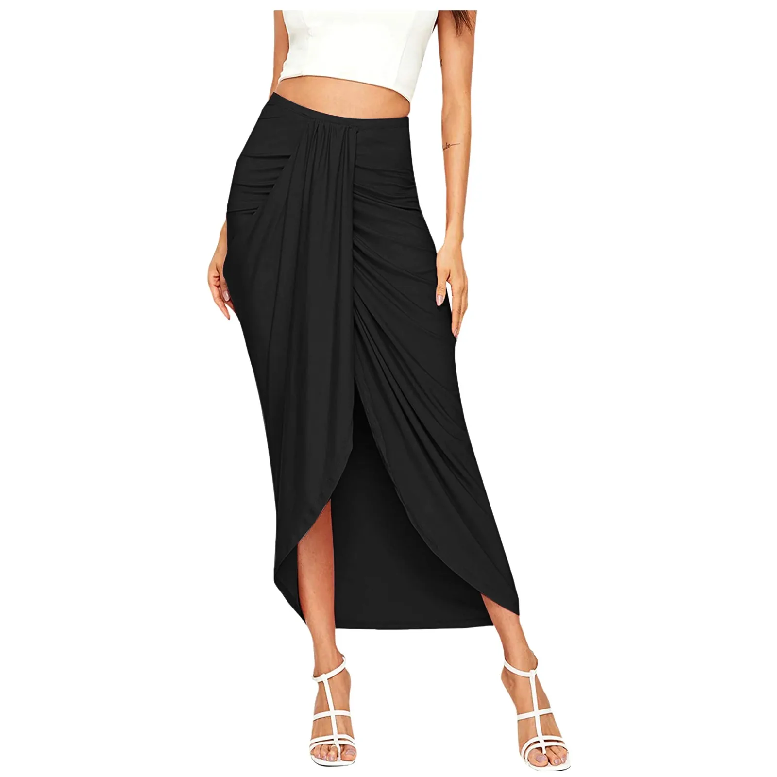 

Chic Elegant Party Wine Skirt Asymmetrical Casual Slit Wrap Elastic High Waisted Maxi Draped Skirts Womens 2024 Half Body Skirt