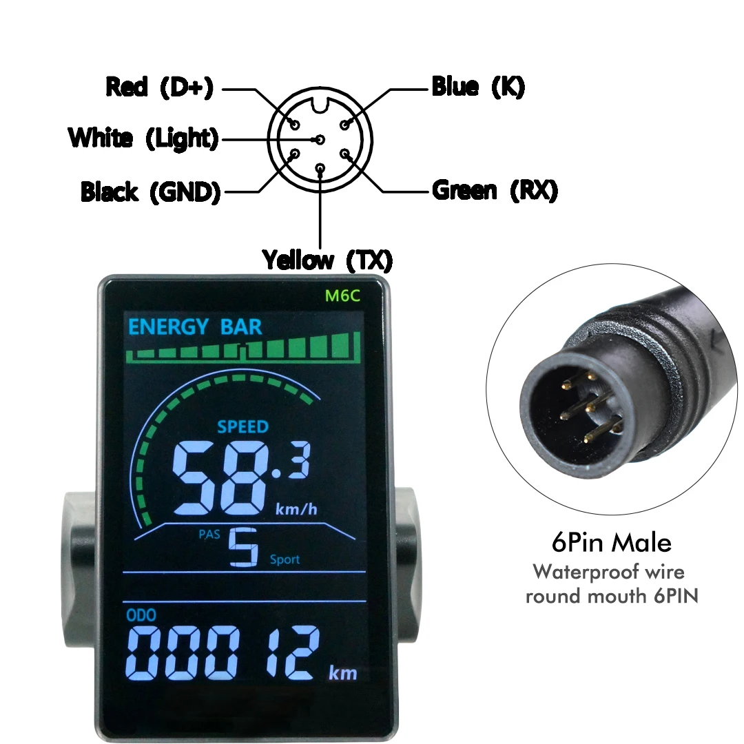 UART2 M6C 24 V/36 V/48 V/60 V Elektrische Fietscomputer Meter Waterdicht Fietsen Kilometerteller Mountainbike Accessoires Snelheidsmeter