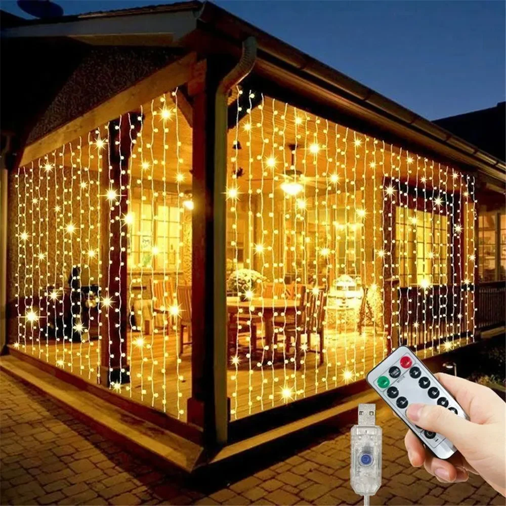 LED Curtain Lights USB Powered with Remote Control Holiday Christmas Decorations for Home Wedding Birthday Bedroom Party Lights