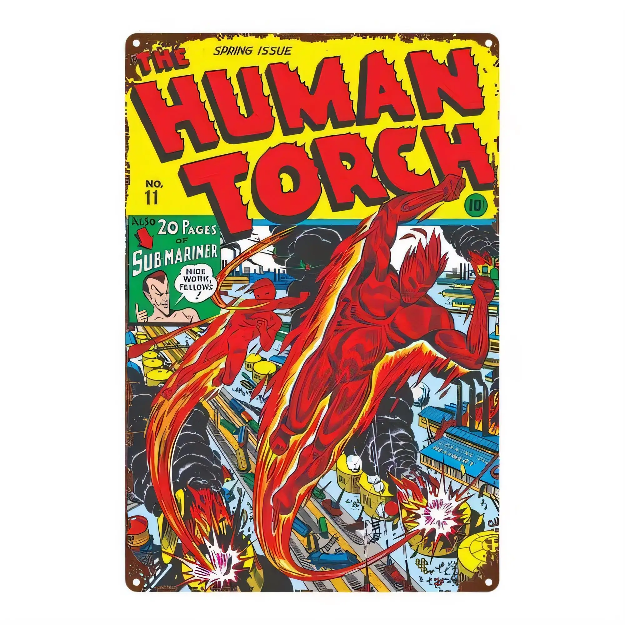 Tin Sign The Human Torch Comic Book Style Retro Metal Poster   Wall Decor for Living Room Bedroom Bar Garage Man Cave Halloween