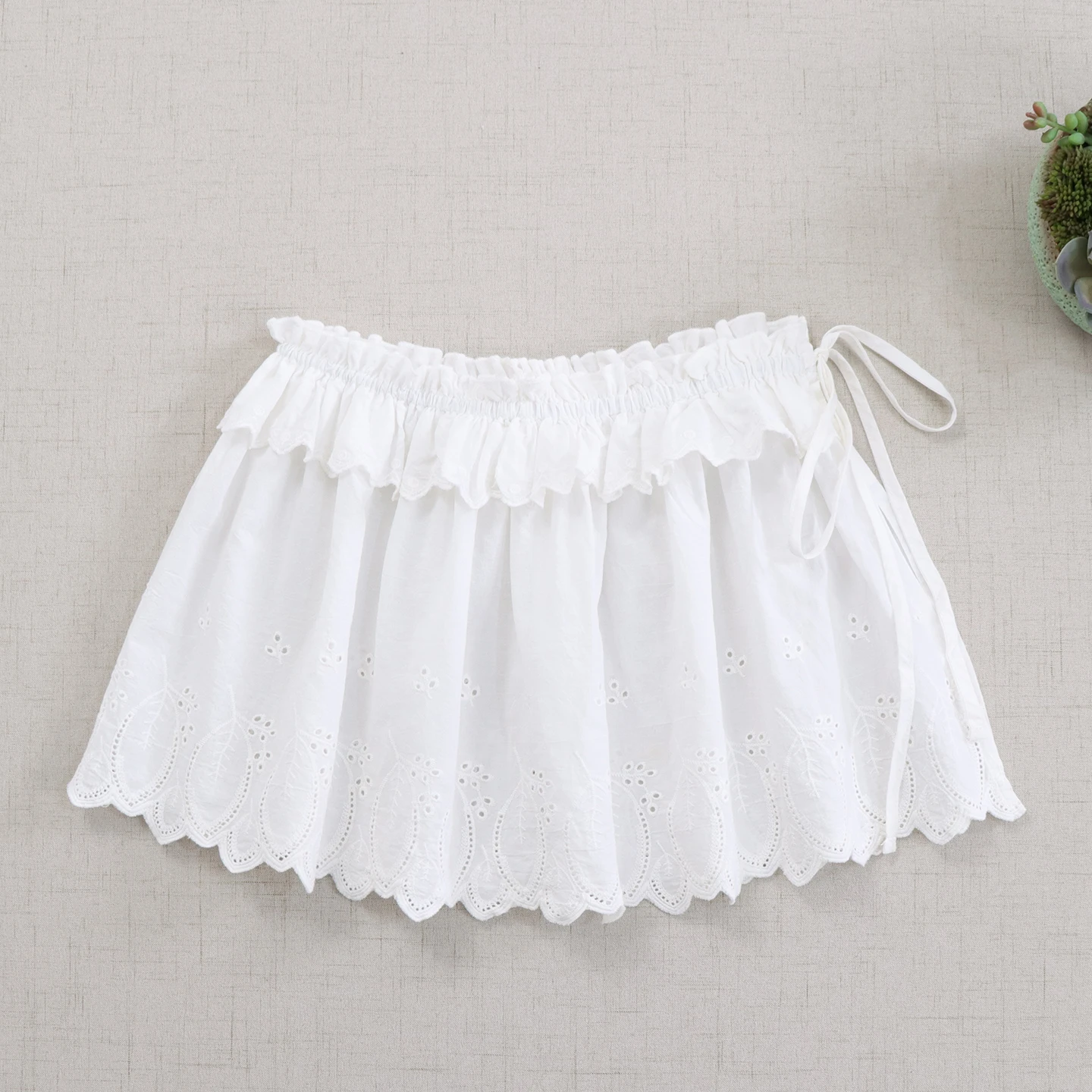 和菓子森ガール刺繍フリル綿下ミニスカート女性夏無地弾性ウエストカーテンスカート
