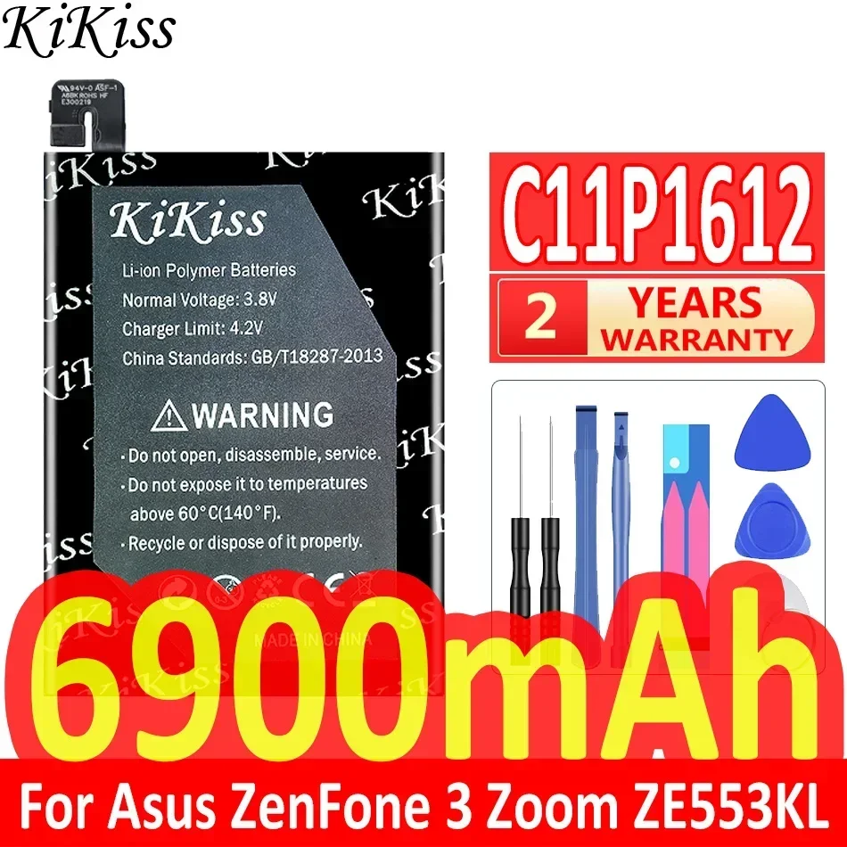 بطارية محمولة C11P1612 KiKiss بقدرة 6900 مللي أمبير في الساعة لهاتف Asus ZE553KL، ZenFone 3 Zoom، ZenFone 3 Zoom Dual SIM LTE، Zenfone 3 Zoom S