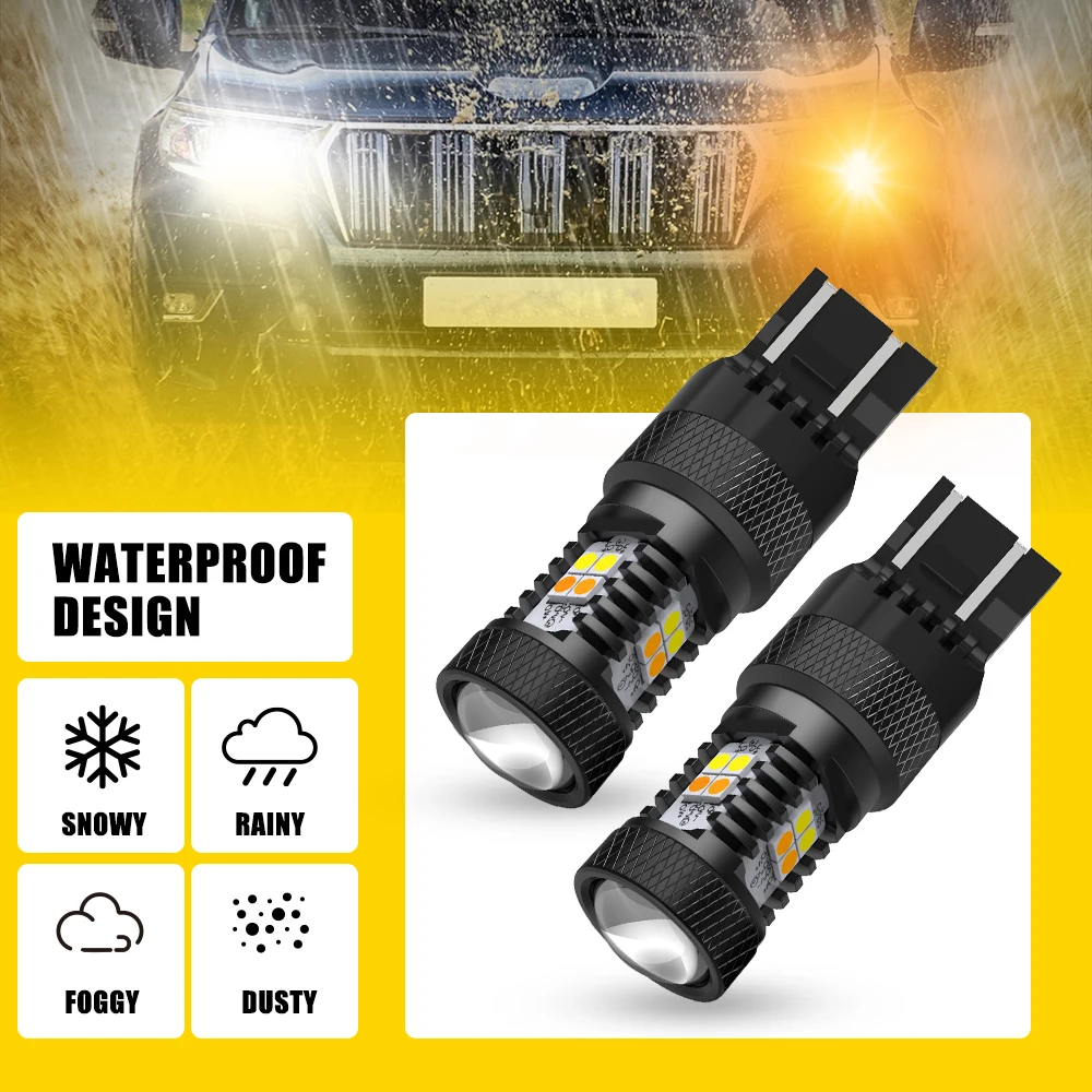 

2 шт. 7443 светодиодные лампы с переключателем W21/5 Вт T20 светодиодные Canbus с HD-объективом белого и янтарного цвета, двойной цвет для парковки автомобиля DRL/сигнала поворота