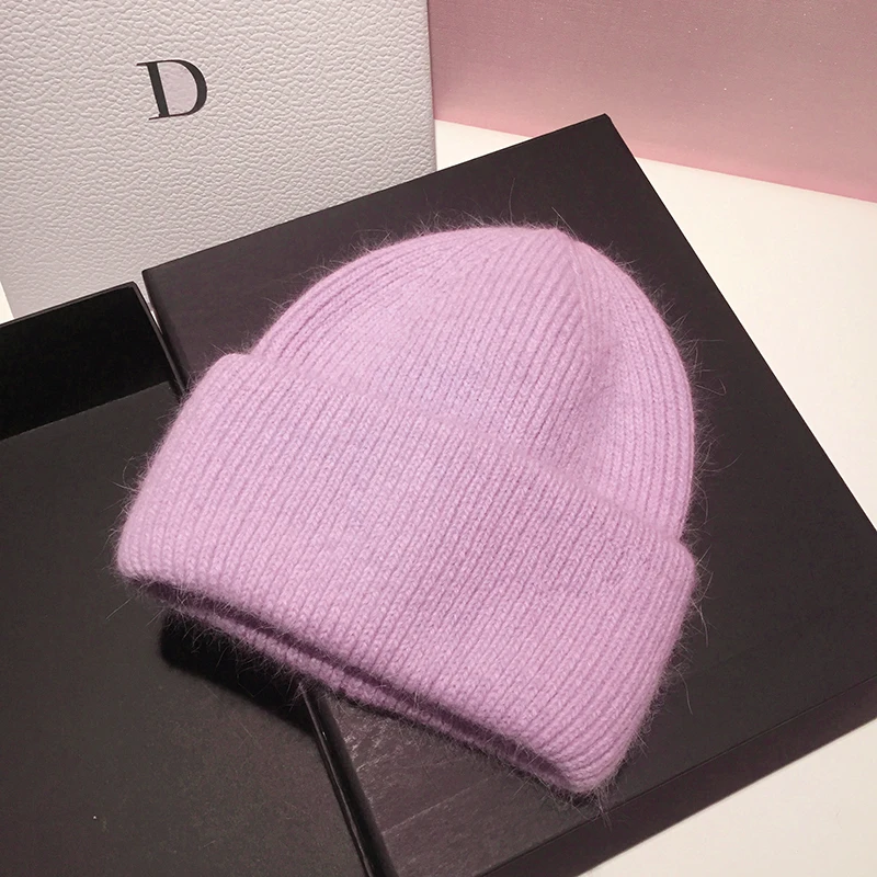 Rabbit Fur Beanies Soft Warm Fluffy Winter Hat for Women Angora Knitted Hat Skullies Beanies Female Bonnet Woman Knit Cap