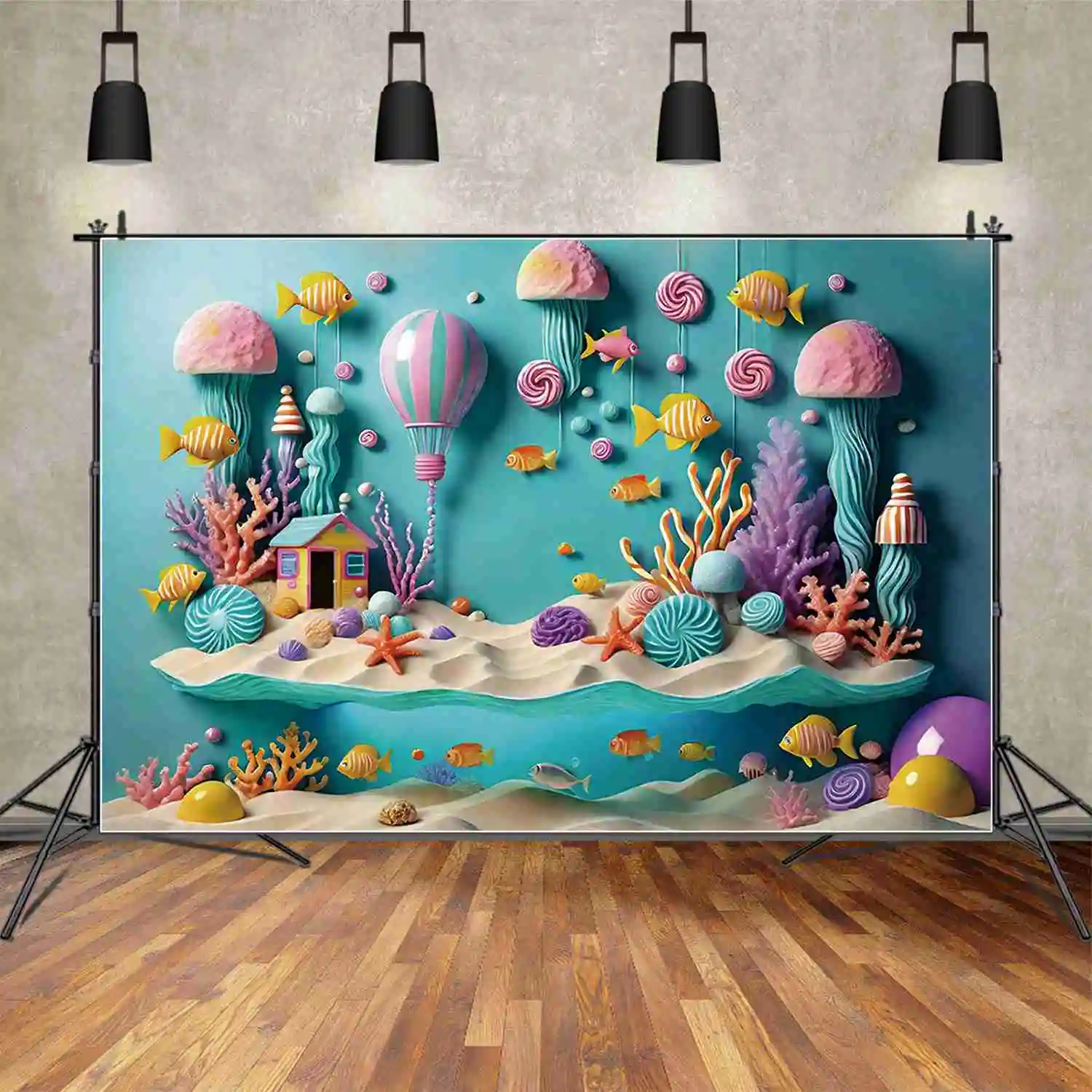 MOON.QG Mermaid Arch 3D Birthday 1 Year Backgrounds Girls Candyland Undersea Sea Water Backdrop Party Decoration Photocall Props