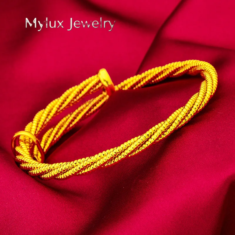 Mylux Jewelry Thick Twisted Bangle for Women, 24K Gold, AU999 | Solid twisted band with adjustable opening, durable for adventur