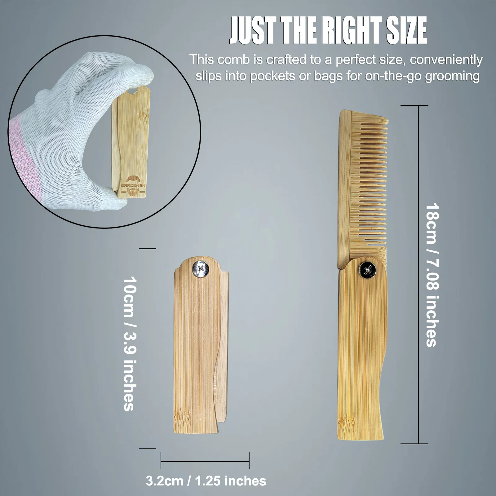 Gracemen Foldable Pocket Beard Comb Natural Bamboo Wood Folding Comb Beard Hair Wooden Travel Comb