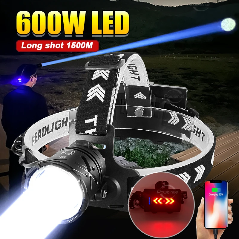 

600 лм Φ 18650 Вт Φ Белая лазерная головная лампа, фонарик для рыбалки с USB-зарядкой
