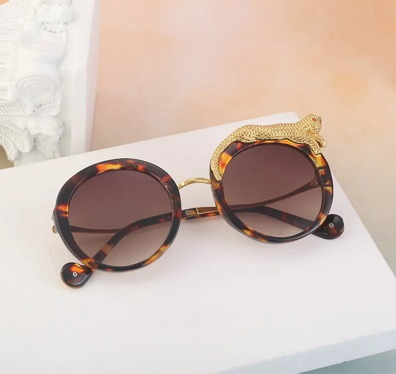 Übergroße Runde Sonnenbrille für Damen 2026 Luxusmarke Mode Kristall Leopardenkopf Sonnenbrillen Retro Anti-Blaulicht-Brillen – Detail 8