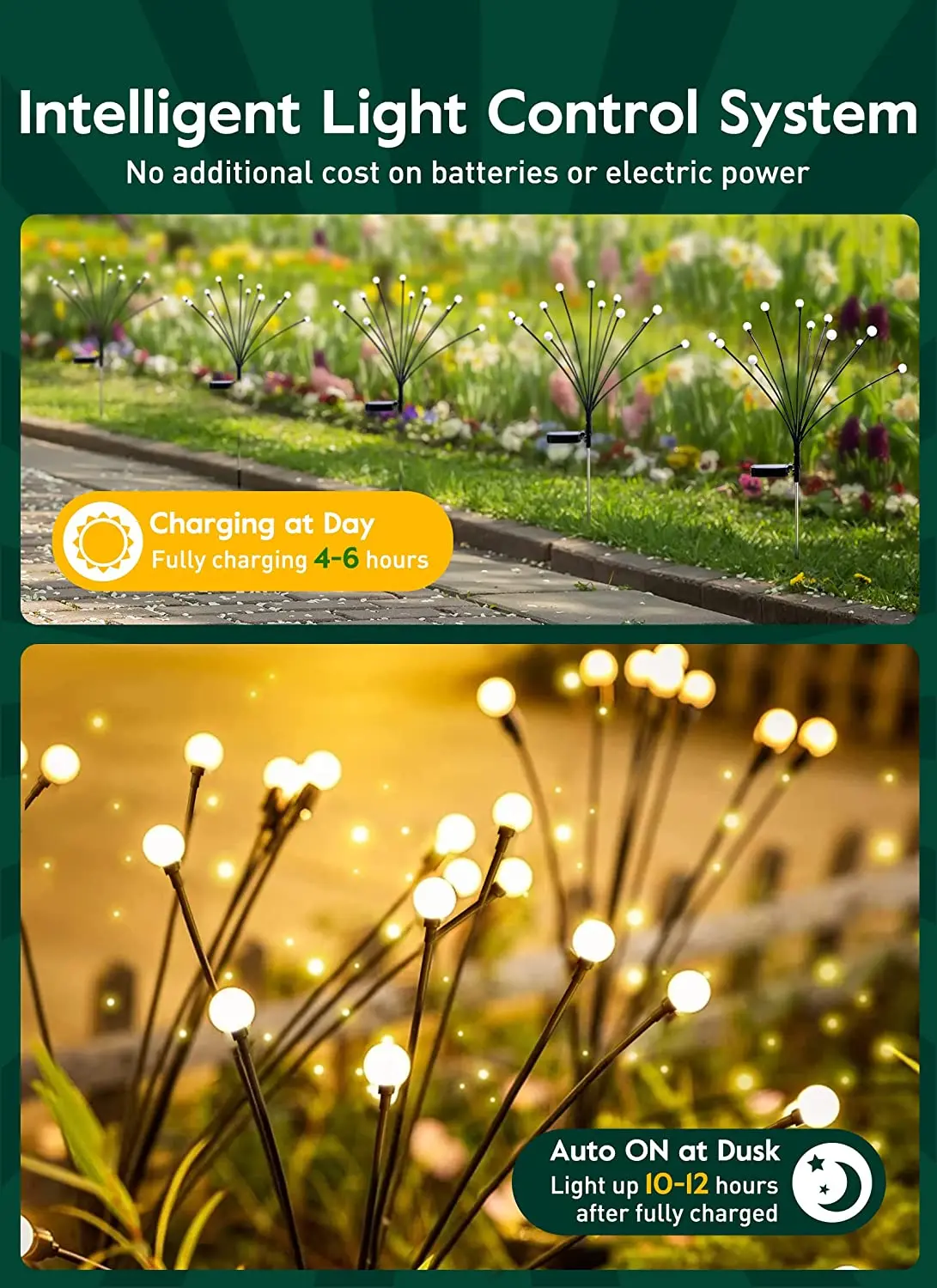 Solar Powered Firefly Lights, Outdoor impermeável, Vibrant Garden Lights, Patio Pathway Decoração Lamp, 10LEDs