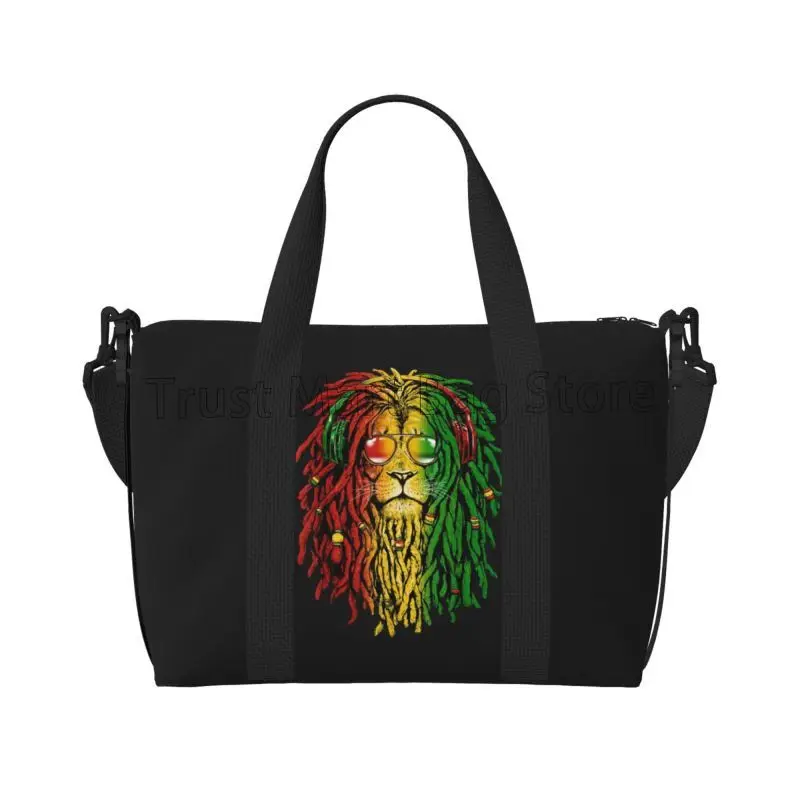 Rasta Reggae Lion Sunglasses Art Travel Duffel Bag Foldable Lightweight Waterproof Weekender Overnight Bags with Shoulder Straps