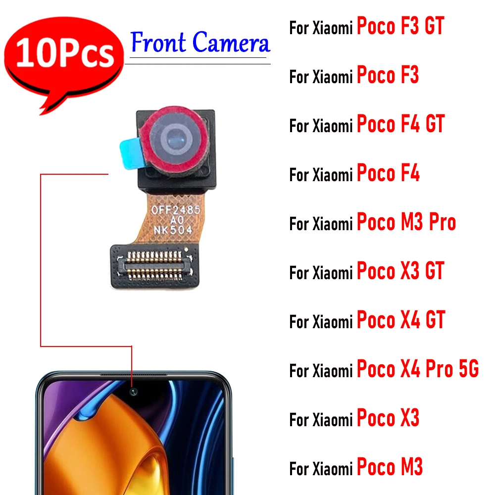 10Pcs，Tested Front Small Facing Camera Flex Cable Module Ribbon Replacement Parts For Xiaomi Poco F3 F4 X3 X4 GT M3 X4 Pro 5G