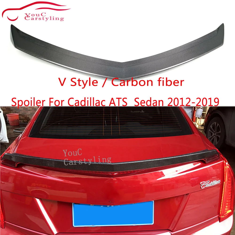 

V Style Carbon Fiber Rear Spoiler Trunk Wing for Cadillac ATS 4-door Sedan 2012-2019 Rear Trunk Boot Lip Tail Spoiler Lip