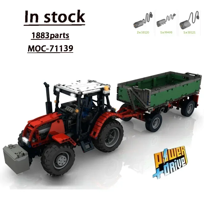 MOC-71139Custom4x4 Agricultural Transport RC Tractor + Green Trailing Building Block Model1883Parts Kids Building Block Toy Gift